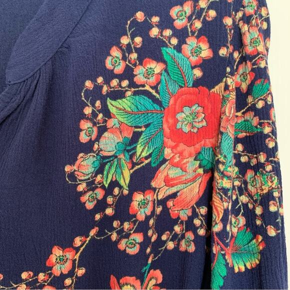 Desigual Navy Half Button Placket Floral Embelllished V Neck Blouse X Small - Picture 2 of 6